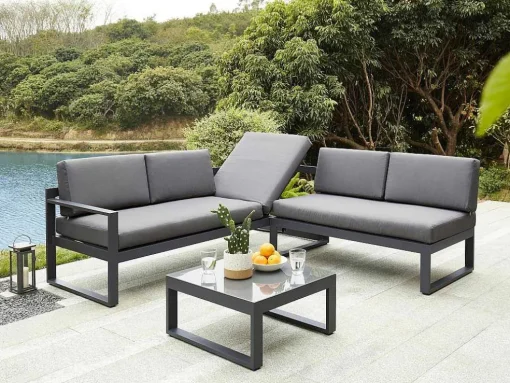 Conjunto De Jardim Em Aluminio: Mesa De Centro E Sofá De Canto Levadico, 6 Lugares - Antracite - Palaos Ii De Mylia