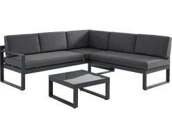 Conjunto De Jardim Em Aluminio: Mesa De Centro E Sofá De Canto Levadico, 6 Lugares - Antracite - Palaos Ii De Mylia