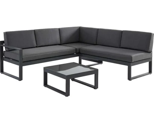 Conjunto De Jardim Em Aluminio: Mesa De Centro E Sofá De Canto Levadico, 6 Lugares - Antracite - Palaos Ii De Mylia