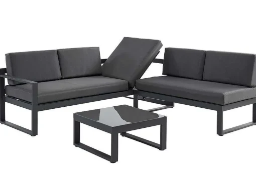 Conjunto De Jardim Em Aluminio: Mesa De Centro E Sofá De Canto Levadico, 6 Lugares - Antracite - Palaos Ii De Mylia