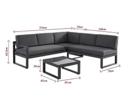 Conjunto De Jardim Em Aluminio: Mesa De Centro E Sofá De Canto Levadico, 6 Lugares - Antracite - Palaos Ii De Mylia