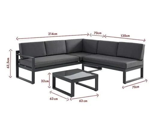 Conjunto De Jardim Em Aluminio: Mesa De Centro E Sofá De Canto Levadico, 6 Lugares - Antracite - Palaos Ii De Mylia