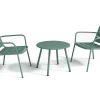 Conjunto De Jardim Em Metal, 2 Cadeiroes Baixos Empilhaveis E Uma Mesa De Apoio, Verde-Amendoa - Mirmande
