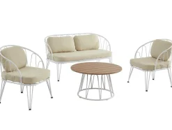 Conjunto De Jardim Em Metal, 1 Sofá De 2 Lugares, 2 Cadeiroes E Uma Mesa De Centro, Branco - Arlesan