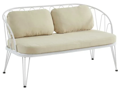 Conjunto De Jardim Em Metal, 1 Sofá De 2 Lugares, 2 Cadeiroes E Uma Mesa De Centro, Branco - Arlesan
