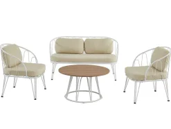 Conjunto De Jardim Em Metal, 1 Sofá De 2 Lugares, 2 Cadeiroes E Uma Mesa De Centro, Branco - Arlesan