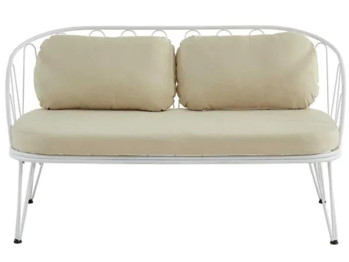 Conjunto De Jardim Em Metal, 1 Sofá De 2 Lugares, 2 Cadeiroes E Uma Mesa De Centro, Branco - Arlesan