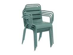 Conjunto De Jardim, Mesa E Cadeiras De Jardim Em Metal: Uma Mesa C.160 Cm Com 2 Cadeiroes Empilhaveis E 4 Cadeiras Empilhaveis Cor Verde Amendoa - Mirmande