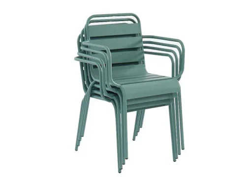 Conjunto De Jardim, Mesa E Cadeiras De Jardim Em Metal: Uma Mesa C.160 Cm Com 2 Cadeiroes Empilhaveis E 4 Cadeiras Empilhaveis Cor Verde Amendoa - Mirmande