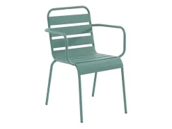 Conjunto De Jardim, Mesa E Cadeiras De Jardim Em Metal: Uma Mesa C.160 Cm Com 2 Cadeiroes Empilhaveis E 4 Cadeiras Empilhaveis Cor Verde Amendoa - Mirmande
