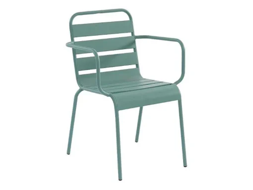 Conjunto De Jardim, Mesa E Cadeiras De Jardim Em Metal: Uma Mesa C.160 Cm Com 2 Cadeiroes Empilhaveis E 4 Cadeiras Empilhaveis Cor Verde Amendoa - Mirmande