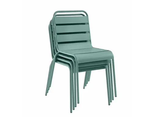 Conjunto De Jardim, Mesa E Cadeiras De Jardim Em Metal: Uma Mesa C.160 Cm Com 2 Cadeiroes Empilhaveis E 4 Cadeiras Empilhaveis Cor Verde Amendoa - Mirmande