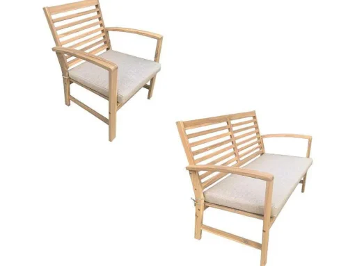 Conjunto De Mobiliário De Jardim De Acacia Goa 4 Lugares - Almofadas De Areia