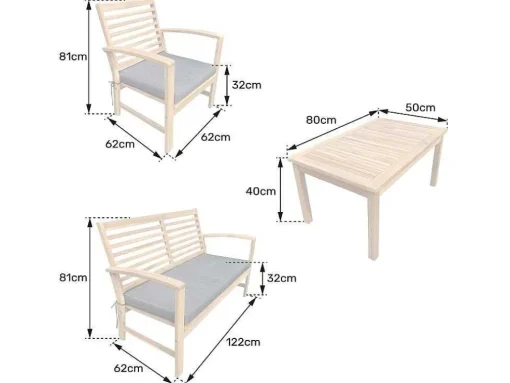 Conjunto De Mobiliário De Jardim De Acacia Goa 4 Lugares - Almofadas De Areia