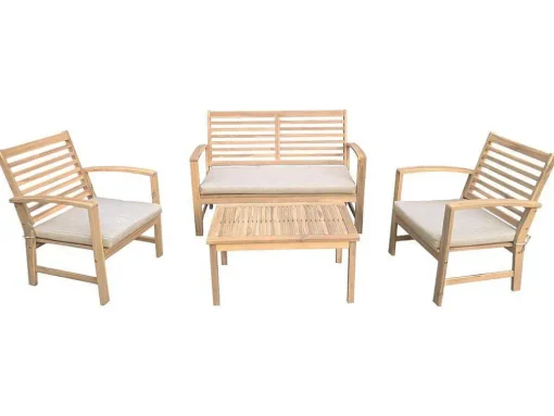Conjunto De Mobiliário De Jardim De Acacia Goa 4 Lugares - Almofadas De Areia
