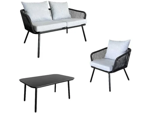 Conjunto De Moveis De Corda Ouvea Cinzento Claro Para Jardim - 4 Lugares