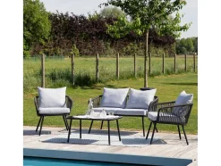 Conjunto De Moveis De Corda Ouvea Cinzento Claro Para Jardim - 4 Lugares