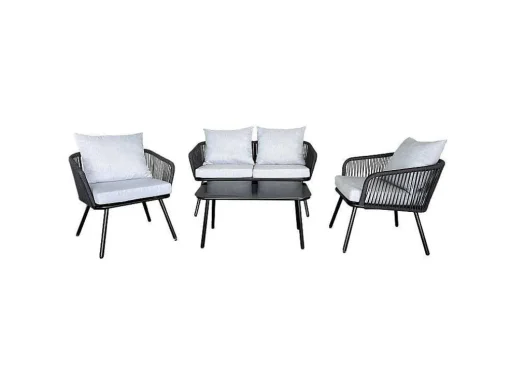 Conjunto De Moveis De Corda Ouvea Cinzento Claro Para Jardim - 4 Lugares