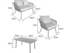 Conjunto De Moveis De Corda Ouvea Cinzento Claro Para Jardim - 4 Lugares
