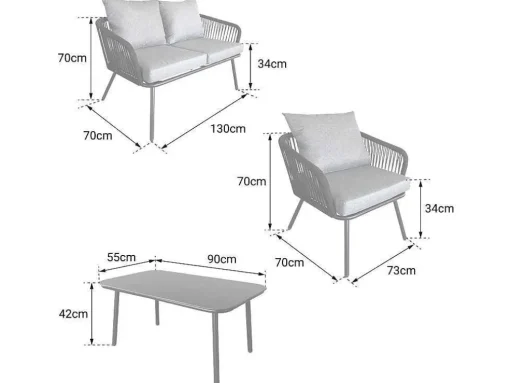 Conjunto De Moveis De Corda Ouvea Cinzento Claro Para Jardim - 4 Lugares