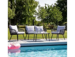 Conjunto De Moveis De Corda Ouvea Cinzento Claro Para Jardim - 4 Lugares