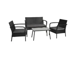 Conjunto De Moveis De Jardim Lipari Em Resina Tecida Em Preto - Almofadas Cinzentas