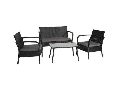 Conjunto De Moveis De Jardim Lipari Em Resina Tecida Em Preto - Almofadas Cinzentas