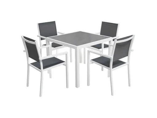 Conjunto De Moveis De Jardim Bergamo De 4 Lugares - Aluminio Branco