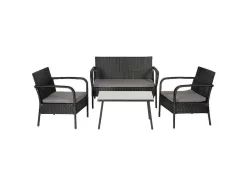 Conjunto De Moveis De Jardim Lipari Em Resina Tecida Em Preto - Almofadas Cinzentas