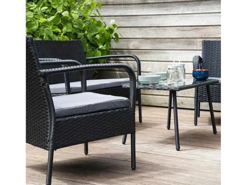 Conjunto De Moveis De Jardim Lipari Em Resina Tecida Em Preto - Almofadas Cinzentas