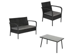 Conjunto De Moveis De Jardim Lipari Em Resina Tecida Em Preto - Almofadas Cinzentas