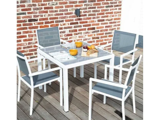 Conjunto De Moveis De Jardim Bergamo De 4 Lugares - Aluminio Branco