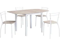 Conjunto Mesa + 4 Cadeiras Em Mdf E Metal Natural E Branco - Maewin