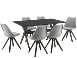 Conjunto Mesa + 6 Cadeiras Antracite, Cinzento E Natural Escuro - Serani