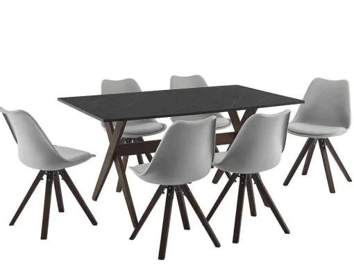 Conjunto Mesa + 6 Cadeiras Antracite, Cinzento E Natural Escuro - Serani