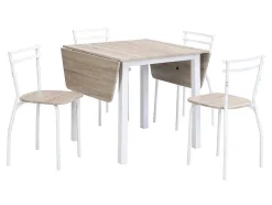 Conjunto Mesa + 4 Cadeiras Em Mdf E Metal Natural E Branco - Maewin