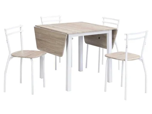 Conjunto Mesa + 4 Cadeiras Em Mdf E Metal Natural E Branco - Maewin