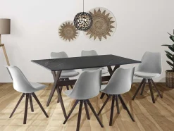 Conjunto Mesa + 6 Cadeiras Antracite, Cinzento E Natural Escuro - Serani