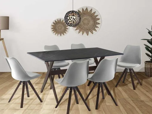 Conjunto Mesa + 6 Cadeiras Antracite, Cinzento E Natural Escuro - Serani