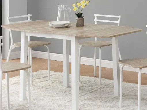 Conjunto Mesa + 4 Cadeiras Em Mdf E Metal Natural E Branco - Maewin
