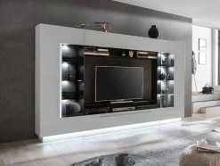 Conjunto Móvel Para Tv Com Arrumação E Com Leds Em Mdf Lacado A Branco - Blake