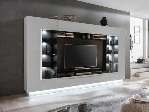Conjunto Móvel Para Tv Com Arrumação E Com Leds Em Mdf Lacado A Branco - Blake