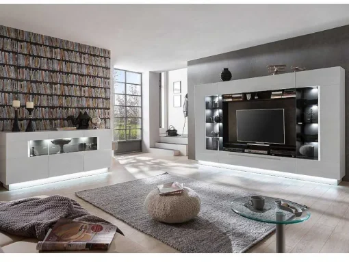 Conjunto Móvel Para Tv Com Arrumação E Com Leds Em Mdf Lacado A Branco - Blake