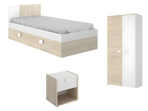 Conjunto Quarto Completo Cama 90 X 190 Cm + Mesa De Cabeceira + Guarda-Roupa - Sonia