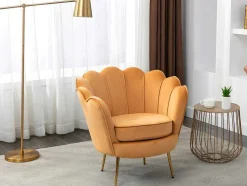 Conjunto Sofá De 2 Lugares E Poltrona Concha Em Veludo Amarelo-Mostarda Dandelion