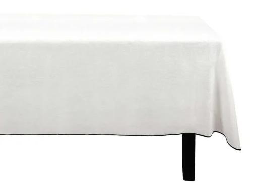 Conjunto Toalha + 4 Guardanapos De Mesa Em Linho E Algodao, Borda Preta, Branco, 170 X 300 Cm - Borina