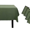 Conjunto Toalha + 4 Guardanapos De Mesa Em Linho E Algodao, Borda Preta, Caqui, 170 X 250 Cm - Borina