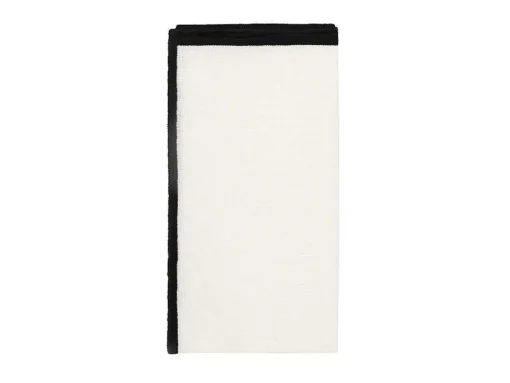 Conjunto Toalha + 4 Guardanapos De Mesa Em Linho E Algodao, Borda Preta, Branco, 170 X 300 Cm - Borina