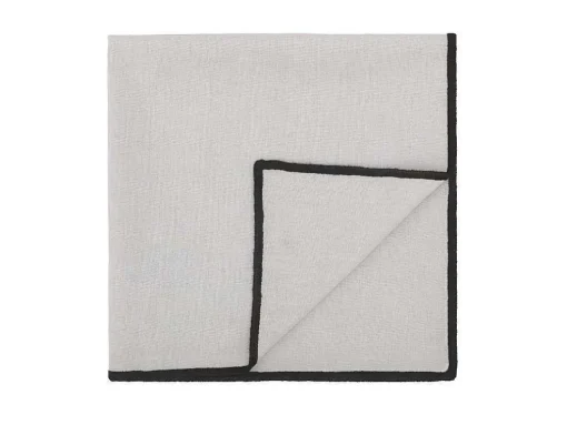 Conjunto Toalha + 4 Guardanapos De Mesa Em Linho E Algodao, Borda Preta, Taupe, 170 X 300 Cm - Borina