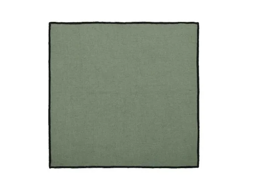 Conjunto Toalha + 4 Guardanapos De Mesa Em Linho E Algodao, Borda Preta, Caqui, 170 X 250 Cm - Borina